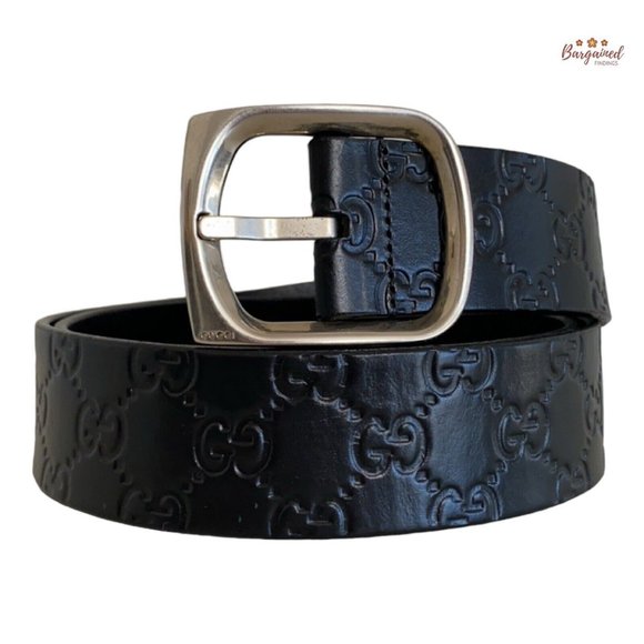 Authentic Gucci Black Monogram Guccissima Leather Silver Buckle Belt 100/40